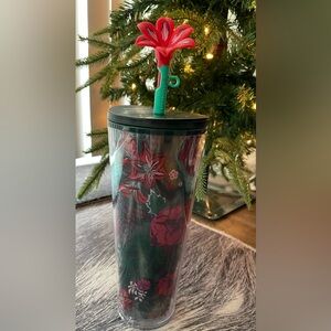 NWT - 2022 Starbucks Woodland Berry Holiday 24oz Tumbler w/ Poinsettia Straw Top